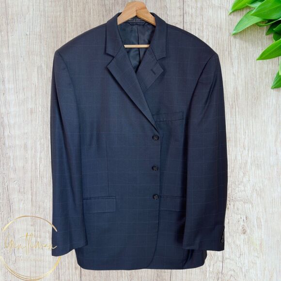 BILL BLASS Mens Blazer Sport Coat 3 Button Jacket 50L Blue Navy 100% WOOL Suits - Picture 2 of 10